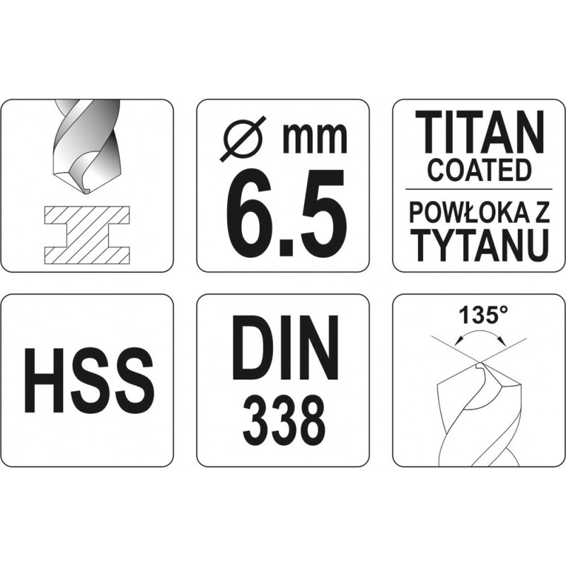 YT-44655 YATO Burghiu pentru metal HSS-TiN, diametru 6.5 mm