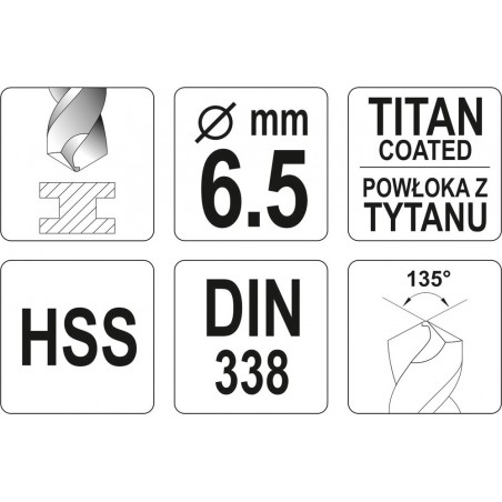 YT-44655 YATO Burghiu pentru metal HSS-TiN, diametru 6.5 mm