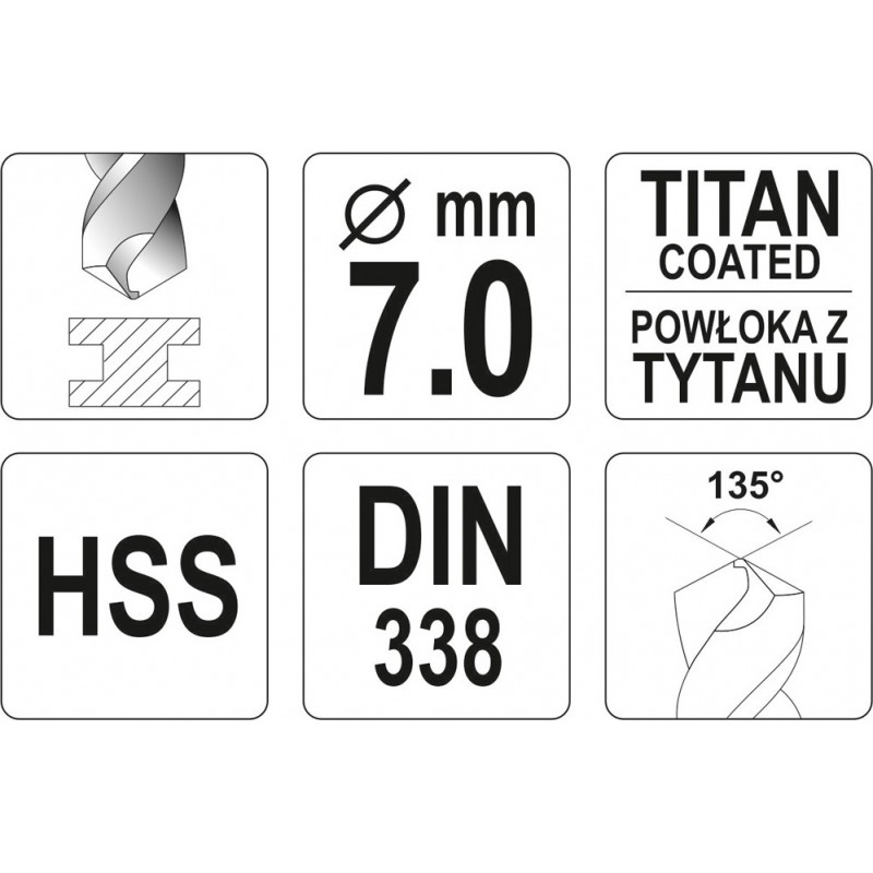 YT-44656 YATO Burghiu pentru metal HSS-TiN, diametru 7.0 mm