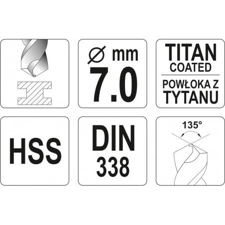 YT-44656 YATO Burghiu pentru metal HSS-TiN, diametru 7.0 mm