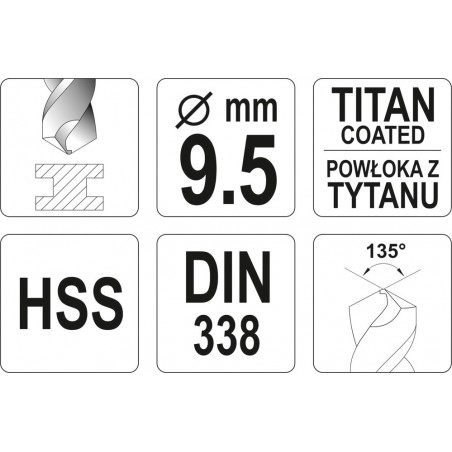 YT-44661 YATO Burghiu pentru metal HSS-TiN, diametru 9.5 mm