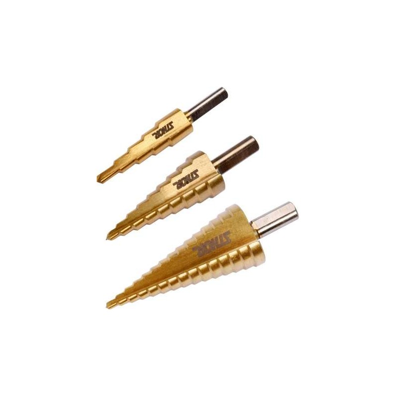 22616 STHOR Set 3 burghie pentru metal in trepte 4-32 mm, titan