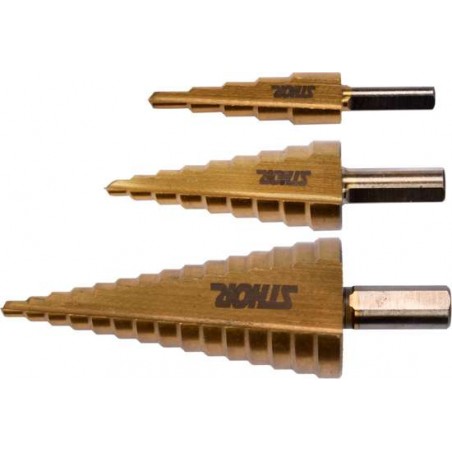 22616 STHOR Set 3 burghie pentru metal in trepte 4-32 mm, titan