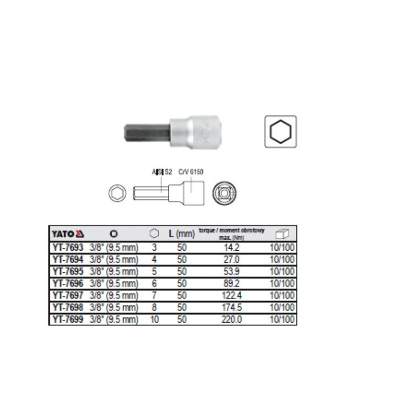 YT-7695 YATO Bit hexagonal 5 mm cu adaptor prindere hexagonala 3/8