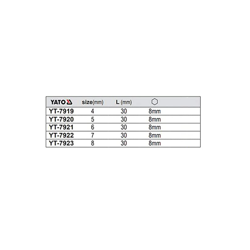YT-7919 YATO Bit hexagonal 4 mm prindere hexagon 8 mm lungime 30 mm