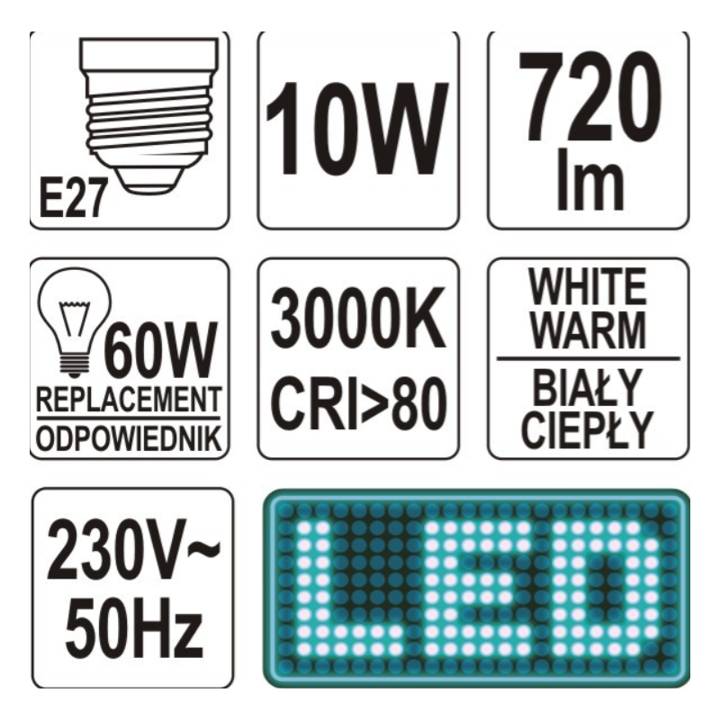 YT-81852 YATO Bec LED putere 10W intensitate 720 lm standard E27