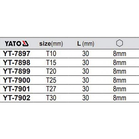 YT-7898 YATO Bit torx T15 prindere hexagon 8 mm lungime 30 mm