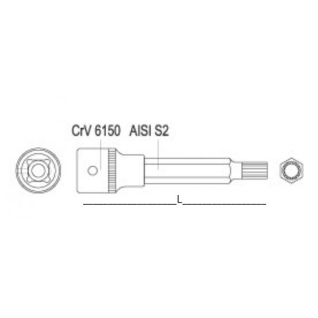 YT-0451 YATO Bit spline M6 cu adaptor patrat 1/2 lungime 100 mm
