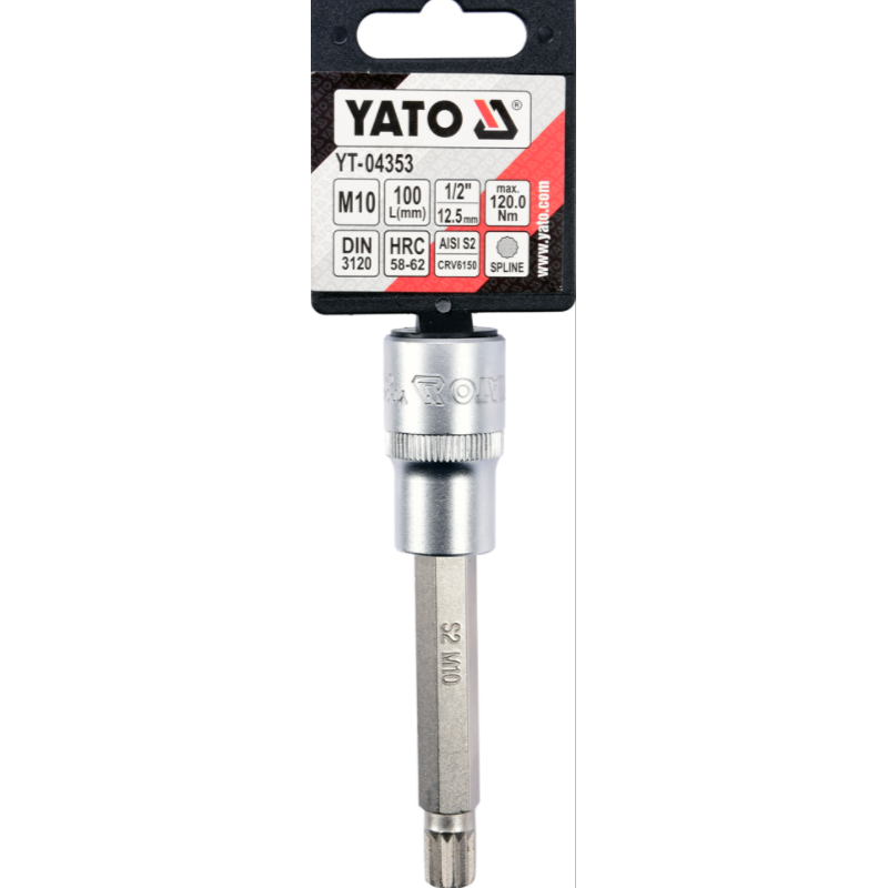 YT-0453 YATO Bit spline M10 cu adaptor patrat 1/2 lungime 100 mm