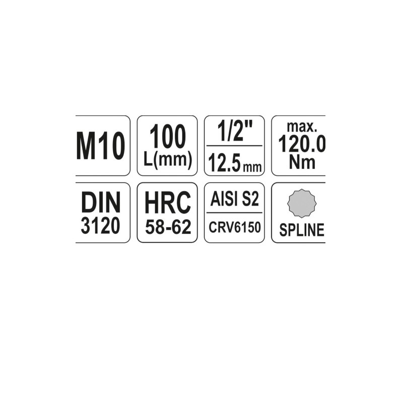 YT-0453 YATO Bit spline M10 cu adaptor patrat 1/2 lungime 100 mm