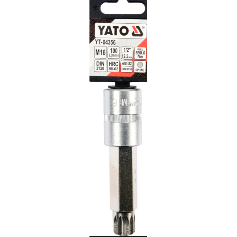 YT-0456 YATO Bit spline M16 cu adaptor patrat 1/2 lungime 100 mm