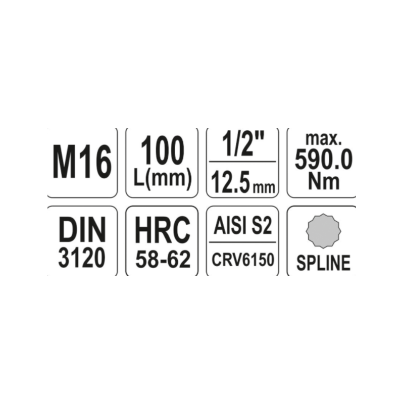 YT-0456 YATO Bit spline M16 cu adaptor patrat 1/2 lungime 100 mm