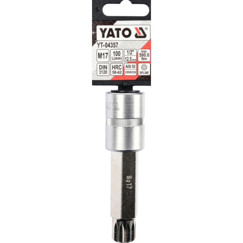 YT-0457 YATO Bit spline M17 cu adaptor patrat 1/2 lungime 100 mm