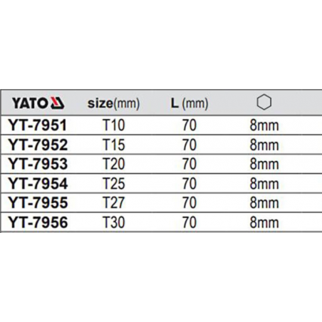 YT-7953 YATO Bit torx T20 security prindere hexagon 8 mm lungime 70 mm