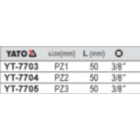YT-7703 YATO Bit stea PZ1 cu adaptor prindere patrat 3/8 lungime 50 mm