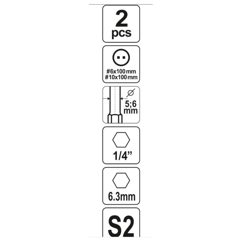 YT-0499 YATO Set 2 biti surubelnita prindere hexagon 1/4 spanner 100mm