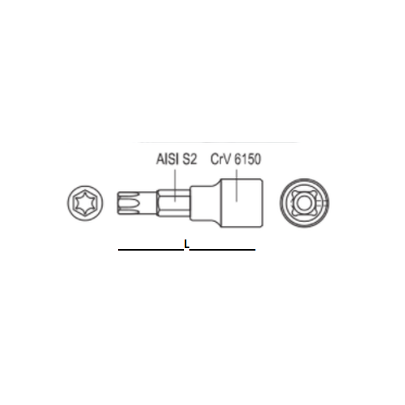 YT-7716 YATO Bit torx T30 cu adaptor prindere patrat 1/2 lungime 50 mm