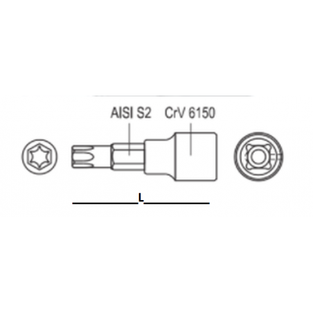 YT-7716 YATO Bit torx T30 cu adaptor prindere patrat 1/2 lungime 50 mm
