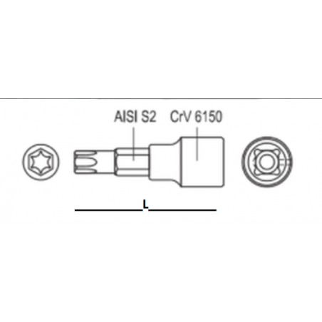 YT-7662 YATO Bit torx T15 cu adaptor prindere patrat 1/4 lungime 37 mm