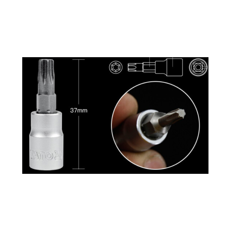 YT-7662 YATO Bit torx T15 cu adaptor prindere patrat 1/4 lungime 37 mm