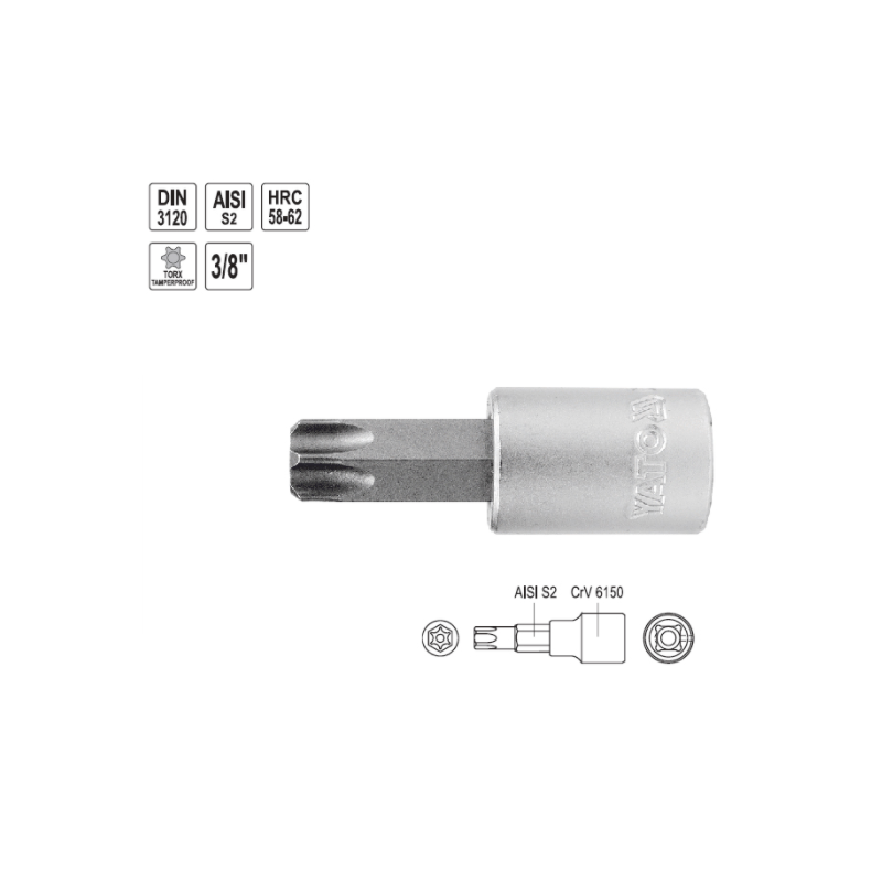 YT-7684 YATO Bit torx T20 cu adaptor prindere patrat 3/8 lungime 50 mm