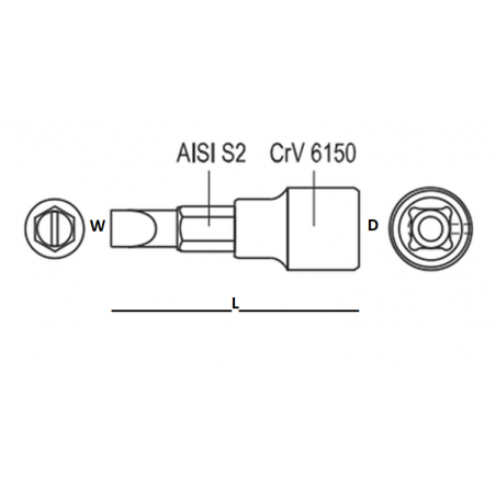 YT-7707 YATO Bit drept 6.5 mm cu adaptor patrat 3/8 lungime 50 mm