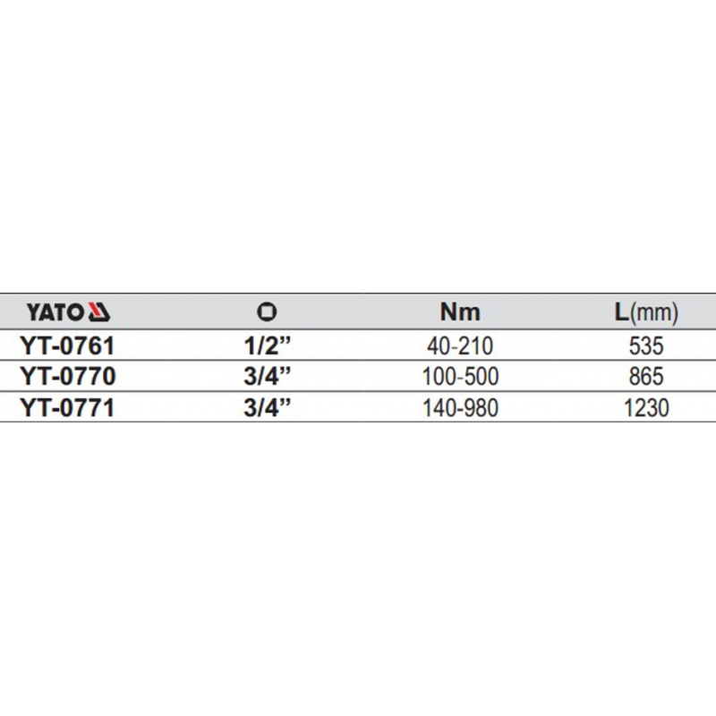 YT-0761 YATO Cheie dinamometrica prindere patrat 1/2 cuplu 40-210 Nm