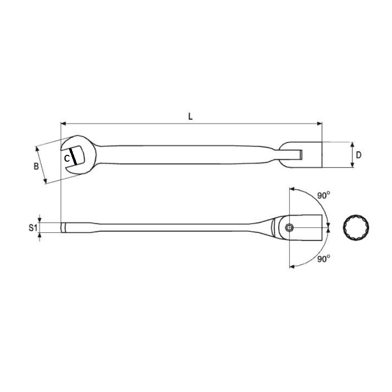 YT-4952 YATO Cheie fixa si tubulara 11 mm cu articulatie lungime 188mm