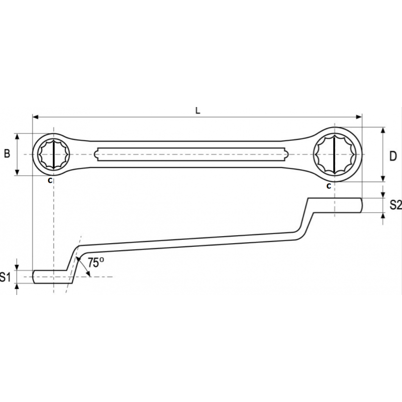 YT-4865 YATO Cheie inelara curbata 15/16" x 1", 23.8mm x 25.4mm