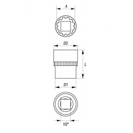 YT-1463 YATO Cheie tubulara spline 11 mm patrat 1/2 lungime 38 mm