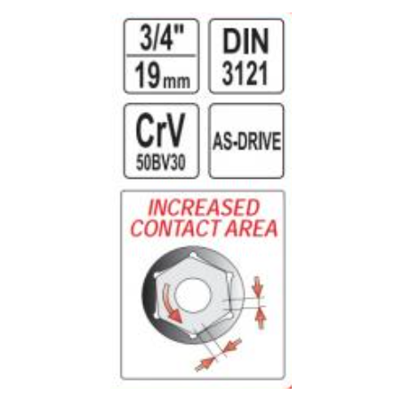YT-1303 YATO Cheie tubulara hexagonala 22 mm patrat 3/4 lungime 50 mm