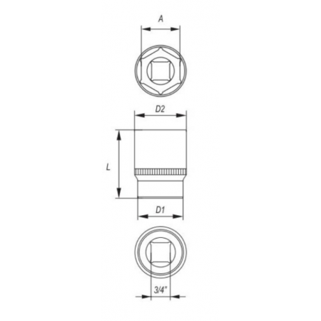 YT-1318 YATO Cheie tubulara hexagonala 41 mm patrat 3/4 lungime 65 mm