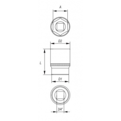 YT-1323 YATO Cheie tubulara hexagonala 48 mm patrat 3/4 lungime 70 mm