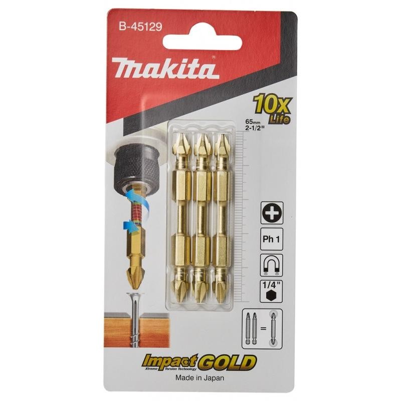 B-45129 MAKITA Set 3 biti Impact Gold cu doua capete PH1, 65 mm,