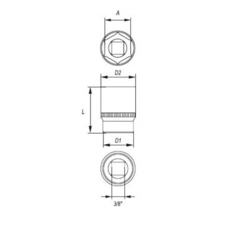 YT-3807 YATO Cheie tubulara hexagonala 12 mm patrat 3/8 lungime 28 mm