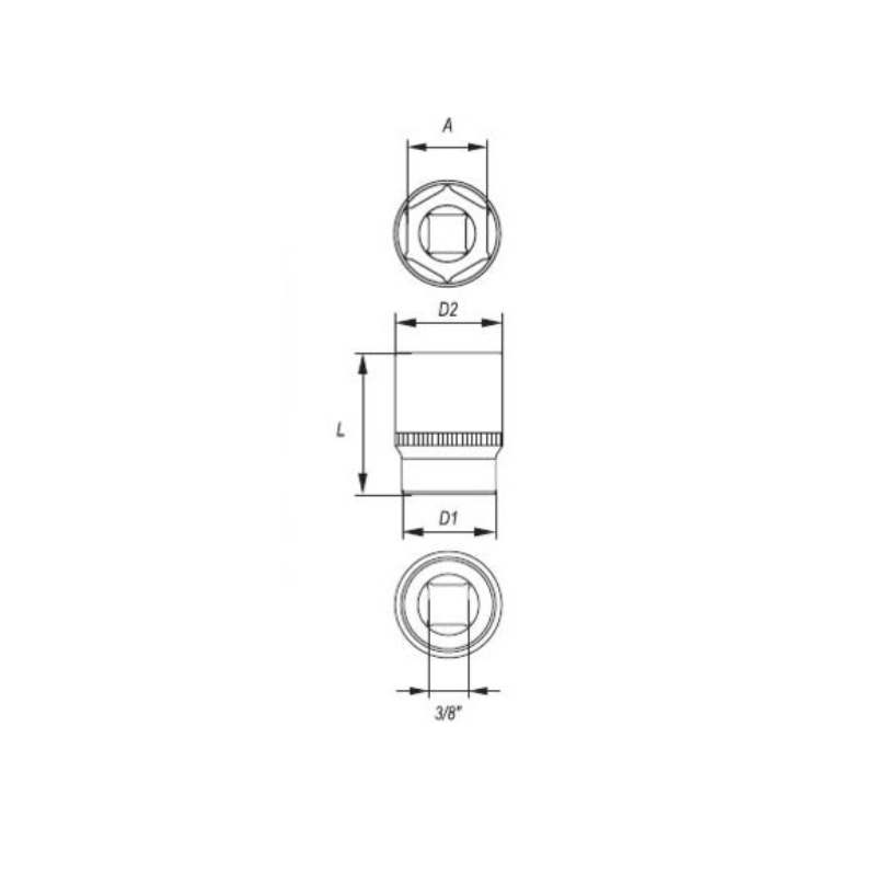 YT-3808 YATO Cheie tubulara hexagonala 13 mm patrat 3/8 lungime 28 mm