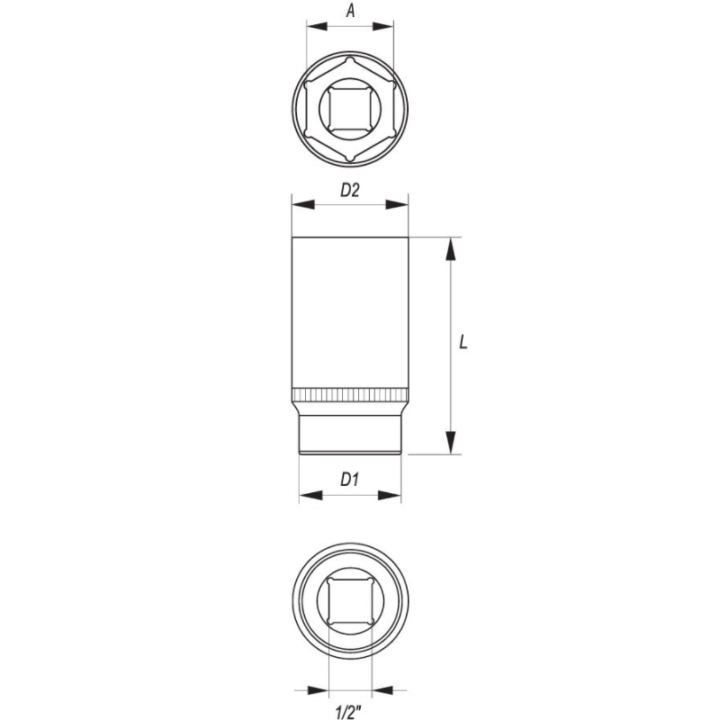 YT-1223 YATO Cheie tubulara hexagonala lunga 10 mm prindere patrat 1/2