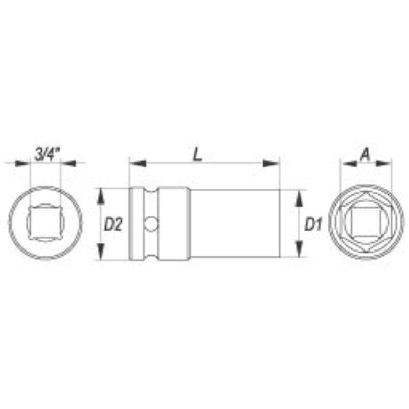 YT-1121 YATO Cheie tubulara hexagonala adanca impact 21 mm patrat 3/4