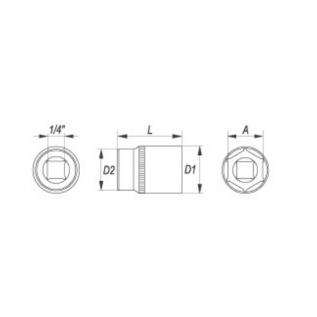 YT-1419 YATO Cheie tubulara hexagonala lunga 8 mm prindere patrat 1/4