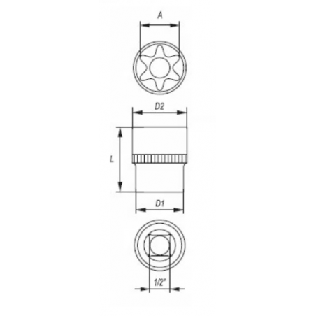 YT-05228 YATO Cheie tubulara E24 cu profil torx prindere patrat 1/2