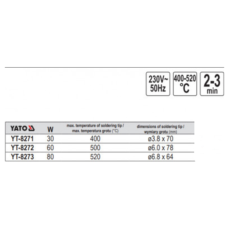 YT-8273 YATO Ciocan de lipit putere 80 W temperatura maxima 520 °C